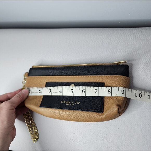 Olivia + Joy Black/Taupe chain Wristlet Zip around Clutch Handbag - Picture 5 of 6
